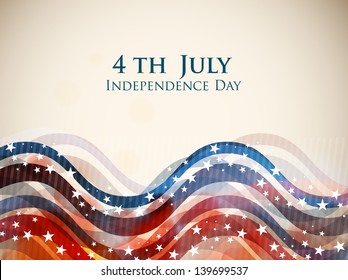 4th of July, American Independence Day colorful waves background in national flag colors.