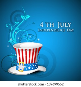 4th of July, American Independence Day concept with hat in national flag colors on floral background.