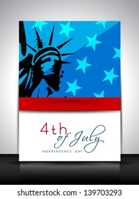 4th of July, American Independence Day flyer or brochure with image of statue of liberty.