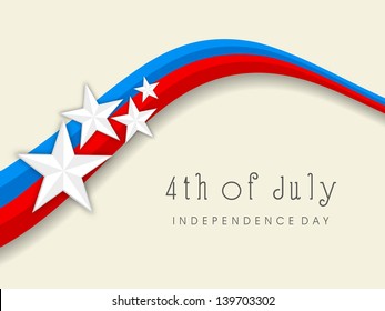 4th of July, American Independence Day national flag colors wave background with stars.