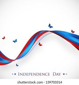 4th of July, American Independence Day concept with national flag colors waves and flying butterflies on abstract grey background.