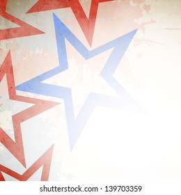 4th of July, American Independence Day grungy concept with red and blue stars.