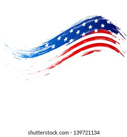 4th of July, American Independence Day grungy wave in national flag colors on white background.