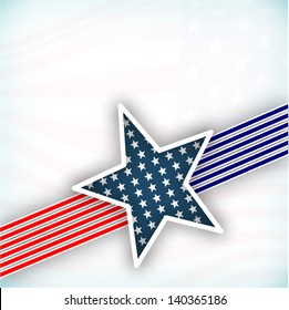  4th July, American Independence Day background with star in national flag colors on grey background.