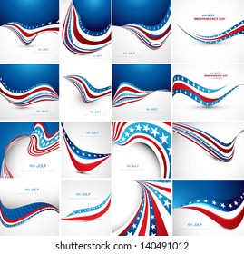 4th july american independence day fantastic flag 16 wave set collection vector