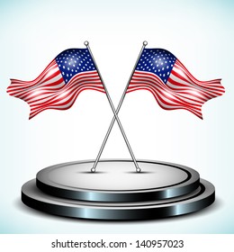 4th of July, American Independence Day background with two flag on stage.