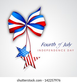 4th July, American Independence Day background with ribbon and stars.