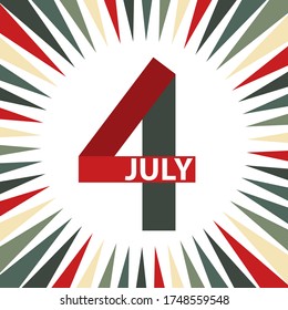 4th July American Independence Day design. Stylized number four in vintage colors.