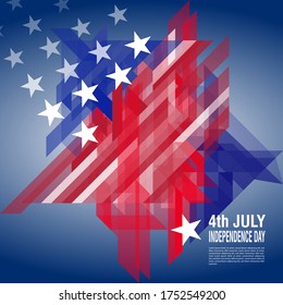 4th of July, American Independence Day. US national flag abstract geometric vector banner with triangular pattern. Design of a flyer with the intended text