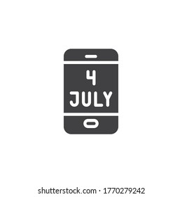 4th july American Independence day vector icon. filled flat sign for mobile concept and web design. Smartphone with 4th july day glyph icon. Symbol, logo illustration. Vector graphics