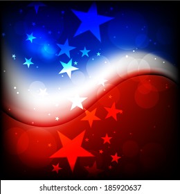 4th July, American Independence Day wave background with glowing star or bubble