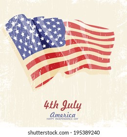 4th of july American independence day greeting card with flag. Vector illustration in vintage style. Retro poster. 