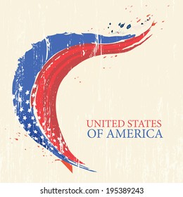 4th of july American independence day greeting card with flag. Vector illustration in vintage style. Retro poster. 