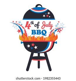 4th July American Independence Day BBQ Design In Red, White, And Blue Colors.