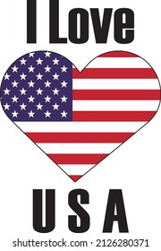 4th of July, American Independence Day background with national flag, heart and lettering I love USA.