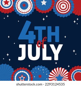 4th of July American Independence Day. Red, blue and white paper decorations. Happy Independence Day