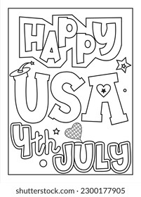 4th of July American Independence Day coloring page for kids and adults, 4th July coloring page