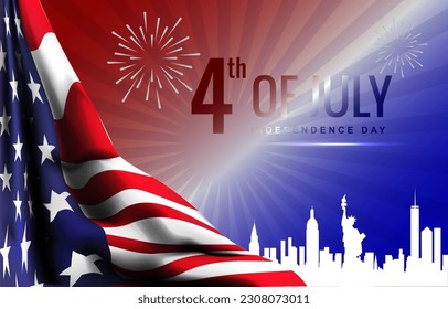 4th of july american independence day background banner with flag and abstract gradient red white and blue design
