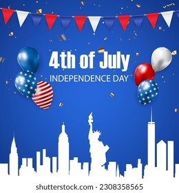 4th of july american independence day banner with abstract gradient blue background design