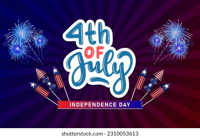 4th of july american independence day landscape banner for social media post with abstract gradient blue and red background