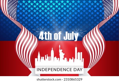 4th of july american independence day background banner with shiny blue flag design