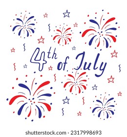 4th of July American Independence Day. Happy Independence Day. Background of firework in blue and red colors