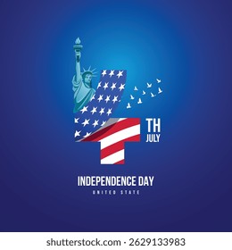 4th of July American Independence Day Celebration statue of liberty USA flag banner design vector background