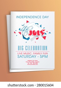 4th of July, American Independence Day party celebration invitation card with date, time and place details.