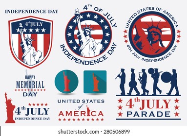 4th of july American independence day badges. All objects are grouped, EPS10