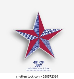 4th of July, American Independence Day celebration with creative floral design decorated star on grey background.