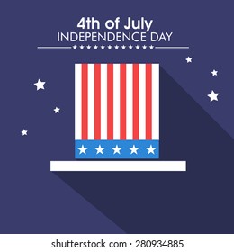 4th of July, American Independence Day celebration with illustration of long hat on stars decorated blue background.