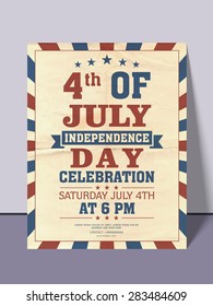 4th Of July, American Independence Day Party Celebration Invitation Card With Date, Time And Place Details.