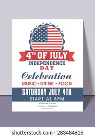 4th Of July, American Independence Day Party Celebration Invitation Card Design With Date, Time And Place Details.