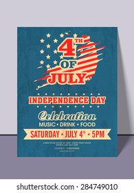 4th of July, American Independence Day party celebration invitation card design with date, time and place details.