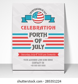 4th of July, American Independence Day celebration invitation card design with date, time and place details.