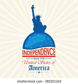 4th of July, American Independence Day celebration with illustration of statue of liberty on abstract rays background.