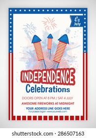 4th of July, American Independence Day celebration invitation card with date, time and place details.