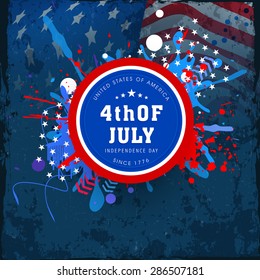 4th of July, American Independence Day celebration sticker, tag or label design on abstract national flag colors background.