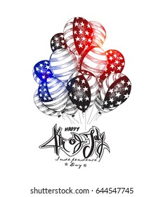 4th of July - American Independence Day, Hand Drawn Sketch Vector illustration.