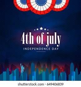 4th of July, American Independence Day background with view of New York skyline.