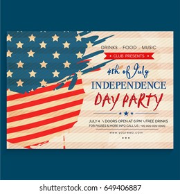 4th of July, American Independence Day Party celebration Invitation Card design in vintage style.