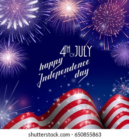 4th of July, American Independence Day celebration background with fireworks. Congratulations on Fourth of Julya.