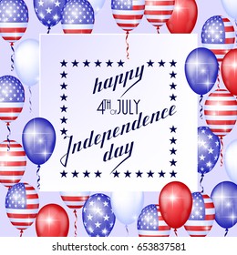 4th of July, American Independence Day celebration background with balloons in the colors of the American flag. Congratulations on Fourth of July