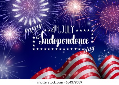 4th of July, American Independence Day celebration background with fireworks. Congratulations on Fourth of July