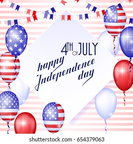 4th of July, American Independence Day celebration background with balloons in the colors of the American flag. Congratulations on Fourth of July