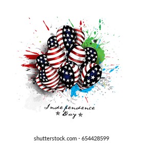 4th of July - American Independence Day with USA flag balloon, Hand Drawn Sketch Vector illustration.