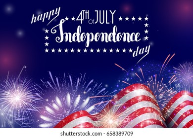 4th of July, American Independence Day celebration background with fireworks. Congratulations on Fourth of July