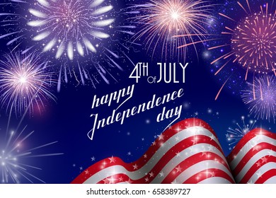 4th of July, American Independence Day celebration background with fireworks. Congratulations on Fourth of July