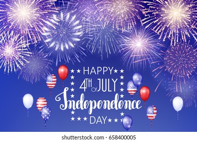 4th of July, American Independence Day celebration background with fireworks. Congratulations on Fourth of July