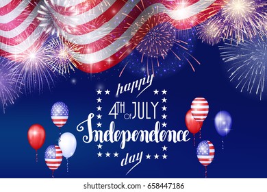 4th of July, American Independence Day celebration background with fireworks. Congratulations on Fourth of July